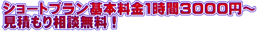 ショートプラン基本料金1時間3000円～ 見積もり相談無料！